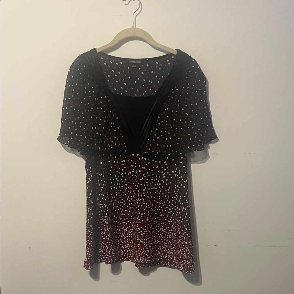 Notations Black White and Red Polka Dot Blouse Women's large